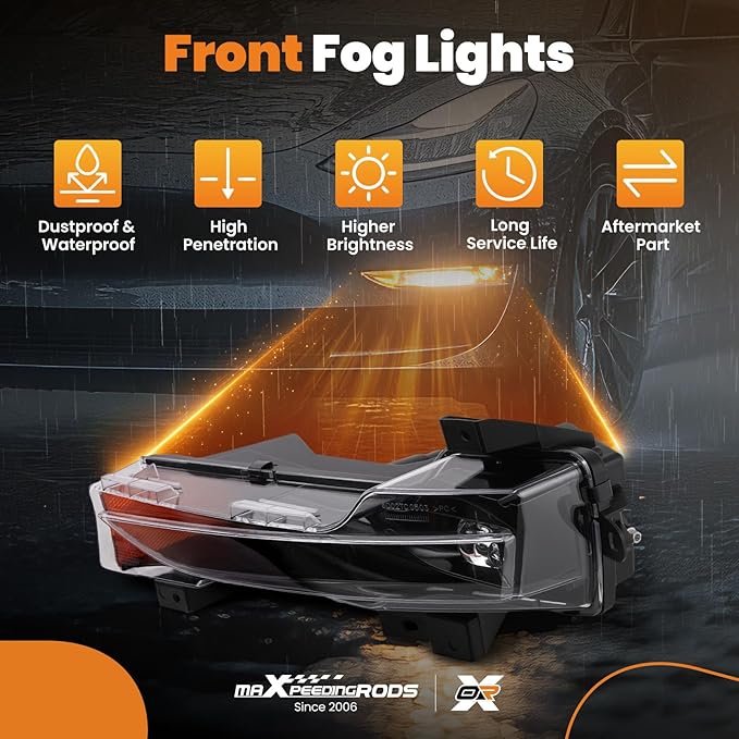 maXpeedingrods LED Fog Light Driver Left Side Fit for Tesla Model 3 2017-2023 & Model Y 2020-2023, 1077391-00-D/1077391-00-E/1077391-00-F, Front Fog Lamp with Amber DRL Assembly Bulb