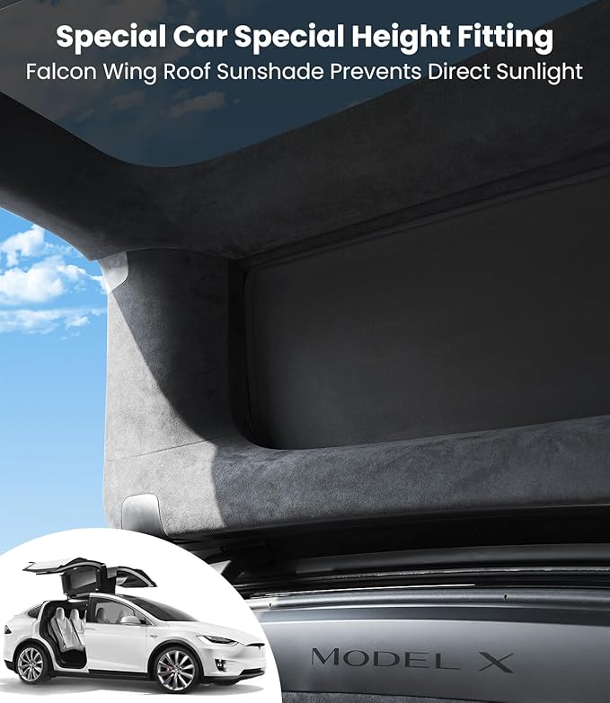 Zanch Upgraded Tesla Model X Sunshade Roof [No Gaps, Never Sag] 3PCS Heat Insulation Custom Fit Front Roof Glass Sun Shade for Model X 2020-2025, Black