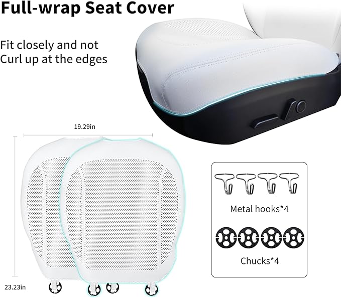 2Pcs Nappa Leather Front Seat Covers for Tesla Model Y/3 Highland/Juniper 2025 2026 Interior Accessories, Breathable All-Season Non-Slip Full Cover Bottom Seat Protectors Cushion, White