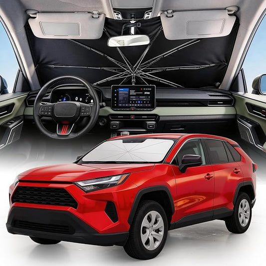 [2026 Upgraded] Weektic Custom Windshield Sun Shade Umbrella for Toyota RAV4 2006-2012, [Double Thickened Ice Crystal Coating] Sun & Heat Protection, Keep Vehicle Cool & Protect Interior