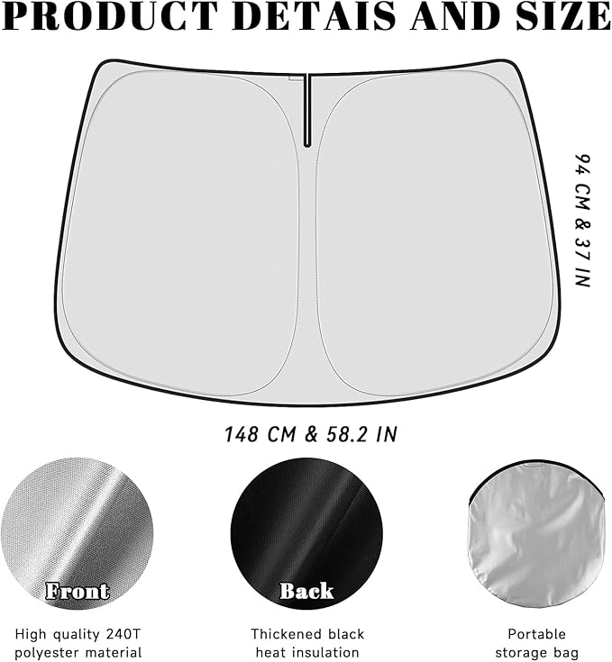 Car Windshield Sun Shade for Ford 2015-2024 Edge Accessories (OEM Design) Reflective Foldable Heat Insulation Sunshade for Ultimate Protection