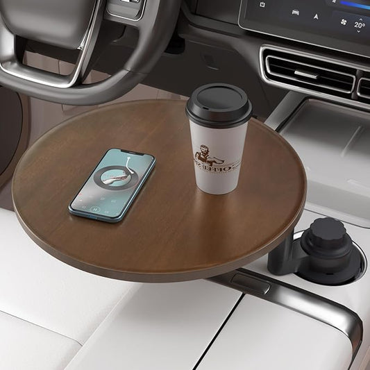 Car Tray & Car Desk for Laptop, 360° Rotating Wood Cup Holder Table, Steering Wheel Tray, Car Accessories for Women & Men,Compatible with Tesla Model Y/3/S, Ford F150/Explorer/Maverick & Most Vehicles