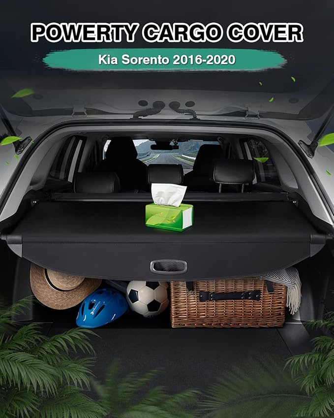 Powerty Cargo Cover for 2016-2020 Kia Sorento, Trunk Cover Retractable Trunk Shielding Shade for Kia Sorento Accessories Cargo Luggage Cover No Gap (with Extra Flaps)