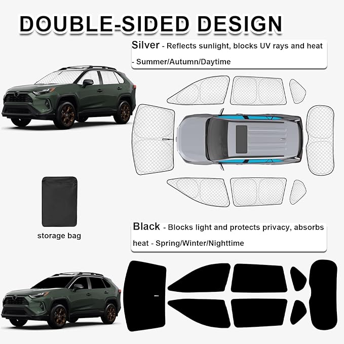 KMF Thicken Car Window Shades for Toyota RAV4 2019-2025 Accessories, 5th Gen RAV 4 Full Car Window Covers Sunshade for Windshield Side Rear,UV Block and Blackout Privacy for Car Camping Outdoor 8pcs