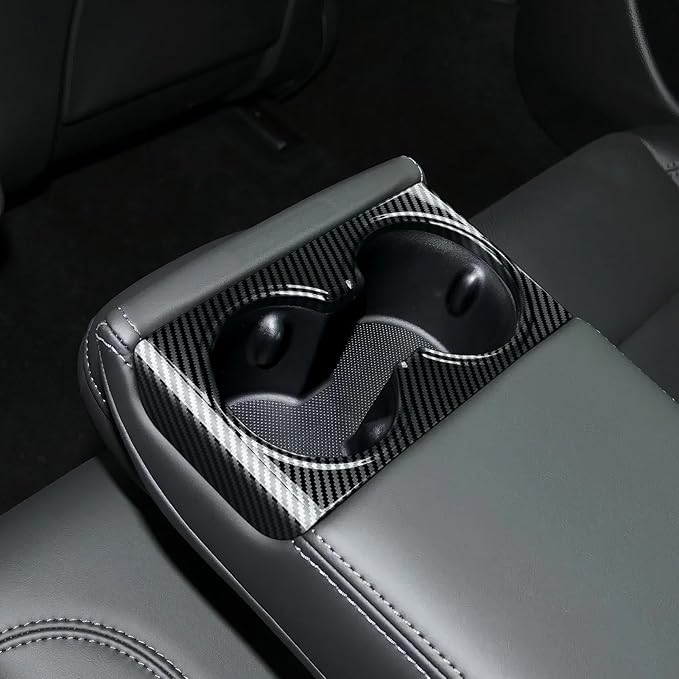 Car Rear Cup Holder Frame Cover Trim Carbon Color ABS Decal Sticker for Tesla Model 3 Highland 2024 2025 2026 Interior Accessories