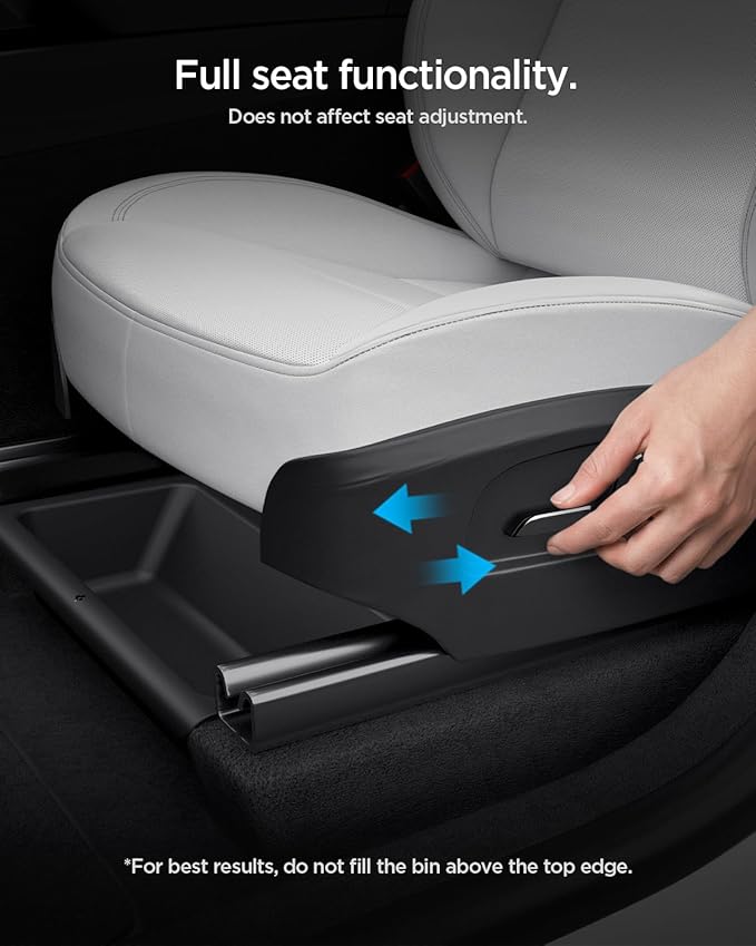 Spigen Under Seat Storage Box, Hidden Organizer Tray [Waterproof & Anti-Rattle] for 2025 2026 Tesla Model Y Juniper Accessories - 1 Pack