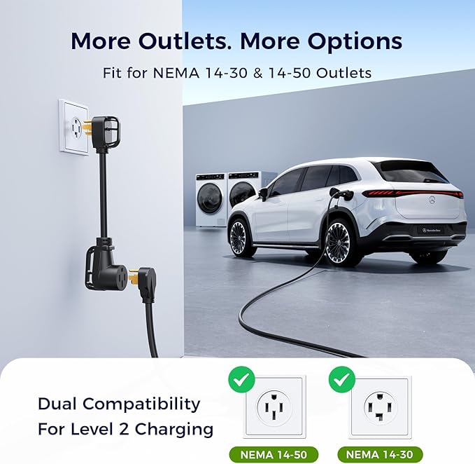 Carbon Fiber Level 2 EV Charger, 24A Adjustable Current/Timer/Smart Display, NEMA 14-30 Dryer Outlet & 14-50 Plug, 21FT EV Charging Cable, J1772 Connector for SEA J1772 EVs/PHEVs