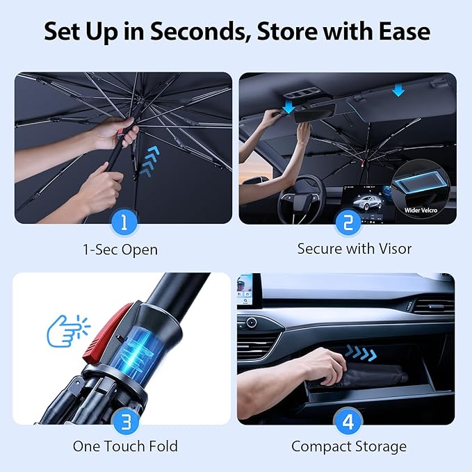 Car Windshield Sun Shade Umbrella [2026 Ice Shield] Custom Fit: GMC Terrain, Kia Seltos, Buick Envista & More Compact SUV/Sedan Car Accessories, Anti-Scratch Max Cool Interior Protector