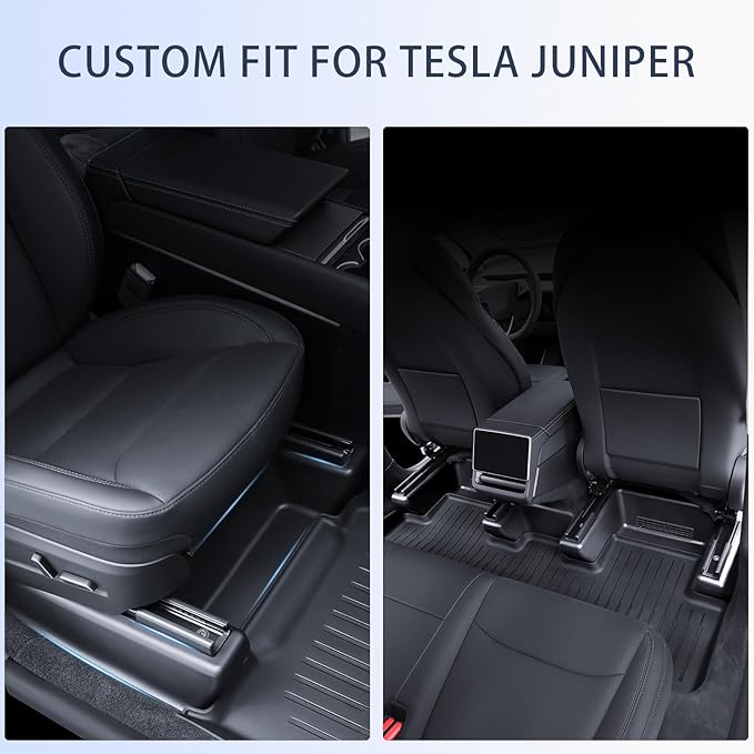 Front Seat Rail Protectors for Tesla Model Y Juniper 2025-2026, 5-Piece TPE Track Cover Guards, Under Seat Floor Mat Protectors, Black