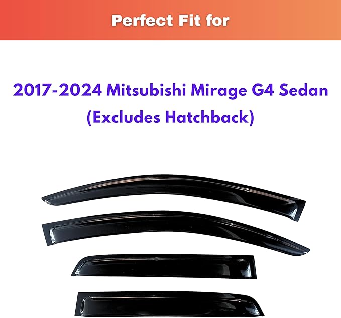 KPY Rain Guards Fit for 2017-2024 Mitsubishi Mirage G4 Sedan, Out-Channel Window Visors Vent Wind Deflectors 4PC, Car Accessories for 17-24 Mirage G4 Sedan (Excludes Hatchback)