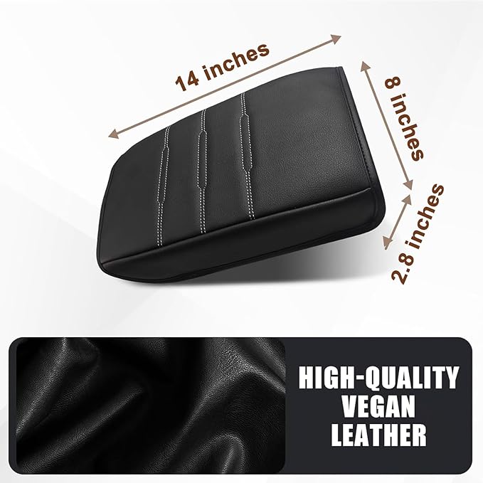 Muslogy Center Console Armrest Cover Fit for Honda CR-V & CRV Hybrid 2023-2025 2026 Accessories, Comfort Armrest Pad Console Lid Cushion Vegan Leather Regular Thick(Black/White Trim)
