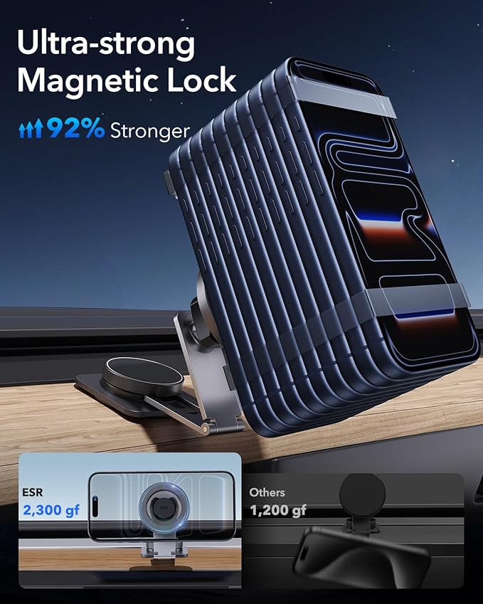 ESR for MagSafe Car Mount, Car Phone Holder, Tesla Touchscreen Car Mount, Magnetic Phone Holder for Car, for iPhone 17e/Air/17-12, S26/S25, Pixel 10, Charging Not Supported(2 Metal Rings Included)