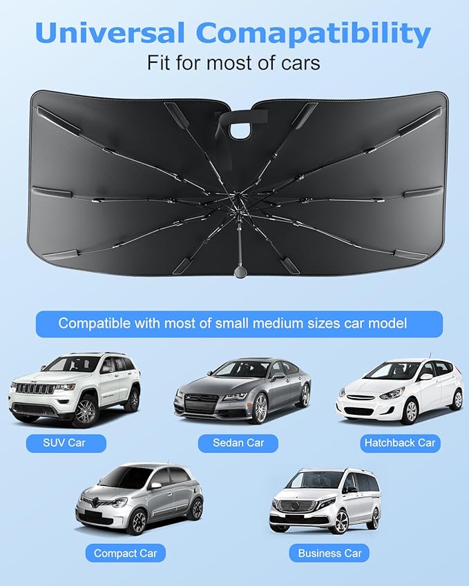 [2026 Upgrade] Weektic Windshield Sun Shade Umbrella, [Double Thickened Ice Crystal Coating] Sun & Heat Protection, Keep Vehicle Cool & Protect Interior, Zero Light Leakage Medium 57" L x 31" W