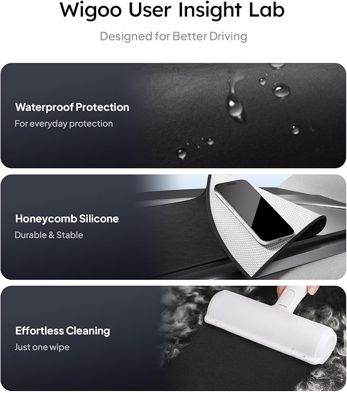 Wigoo 2026 Upgrade Tesla Model Y Accessories Dashboard Cover [Anti-Glare and Sun Protection] Suede Dash Mat for Tesla Model Y 2020-2024 [No Fit New 2025 MY Juniper], Interior Tesla Accessories (Black)