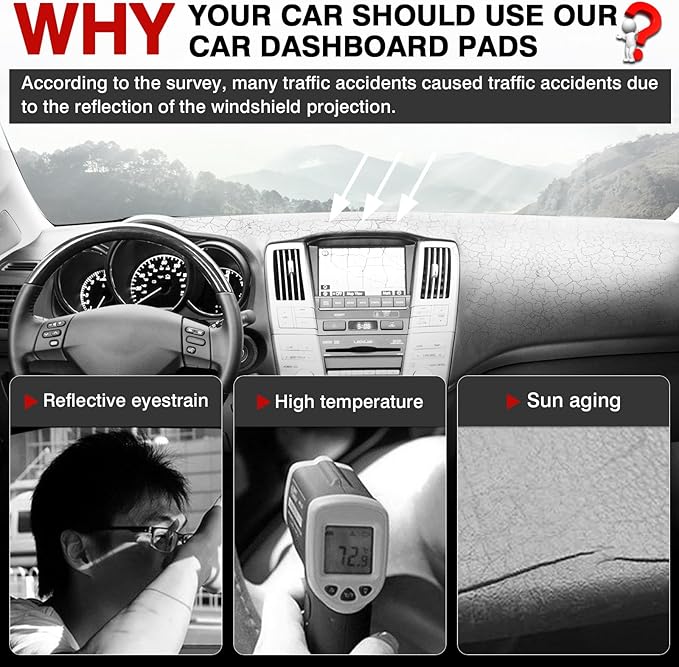 Autorder Dashboard Cover Mat for Lexus RX RX300/RX330/RX350/RX400 2004-2008 2009 Accessories Dash Cover Upgrade Flannel Dash Mat Sunshade Glare UV Rays Protector