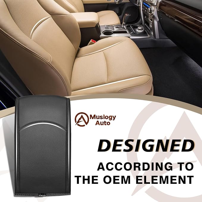 Muslogy Center Console Armrest Cover Fit for Toyota 4Runner 2010-2024 Accessories, Comfort Armrest Pad Console Lid Cushion Vegan Leather 1-Inch Extra Thick