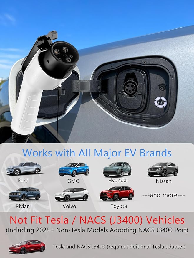 EV Charger Level 1 Level 2 for All SAE J1772 Electric Cars,16A 110V/240V Portabl Electric Vehicle Charging Station with NEMA 6-20 Plug & NEMA 5-15 Adapter