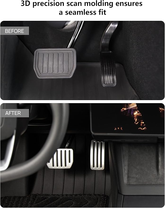 TPARTS Aluminum Self-Flip Lock Performance Pedal Sets Accelerator Brake Pedals Cover for Tesla Model Y Juniper(2025-2026)/Model 3 Highland(2024-2026) Interior Accessories Foot Pedal Pad Replacement