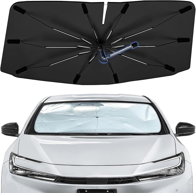 Windshield Sun Shade Umbrella for Toyota Prius 2023-2024, Foldable Sunshade for Car Front Window, 360 Rotation Automotive Interior UV Protection for Outdoor Parking, Keep Car Cool