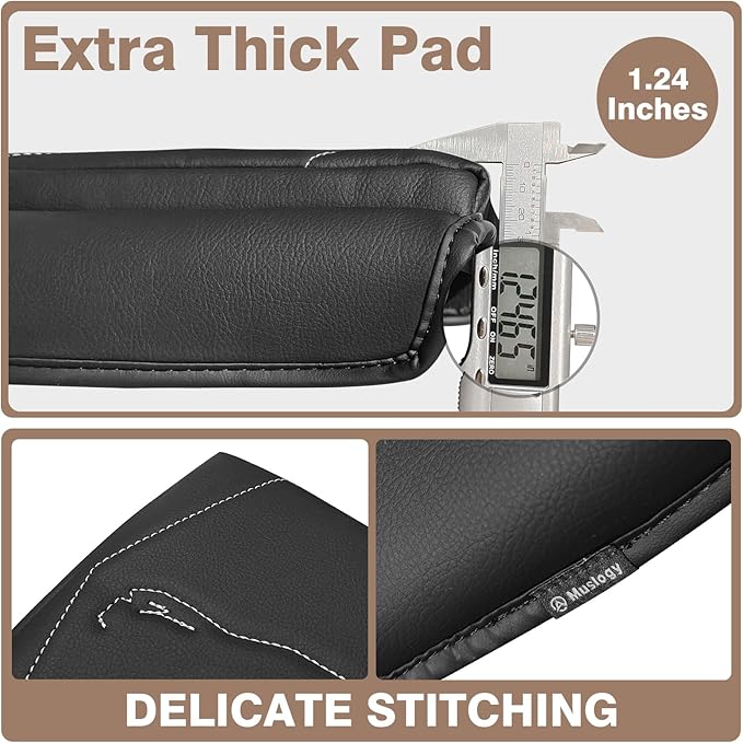 Muslogy Center Console Armrest Cover Fit for Toyota Tacoma 2024 2025 2026 Accessories, Comfort Armrest Pad Console Lid Cushion Vegan Leather 1-Inch Extra Thick(Black/Gray Stitching)