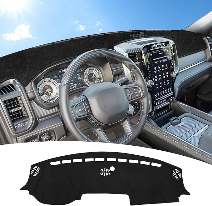 MASHA Dashboard Cover for Dodge Ram, Flannel Dashboard Pad Dash Mat Compatible with Dodge Ram 1500 2500 3500 2019-2023 2024 2025 2026 Dashboard Decorative Interior Auto Accessories (Without HUD)