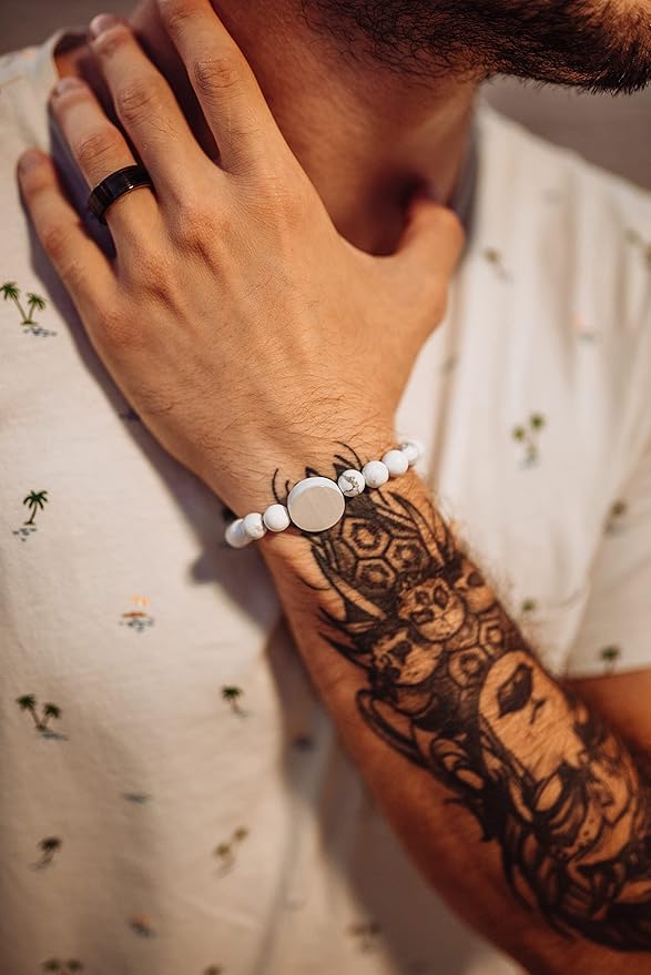 CNICK Tesla Key Bracelet Accessories: Effortlessly Lock, Unlock, and Start Your Tesla Model 3/Y/X/S with Style, The First Tesla Bracelet Accessory for Men and Women. (20cm/7.9", Howlite)