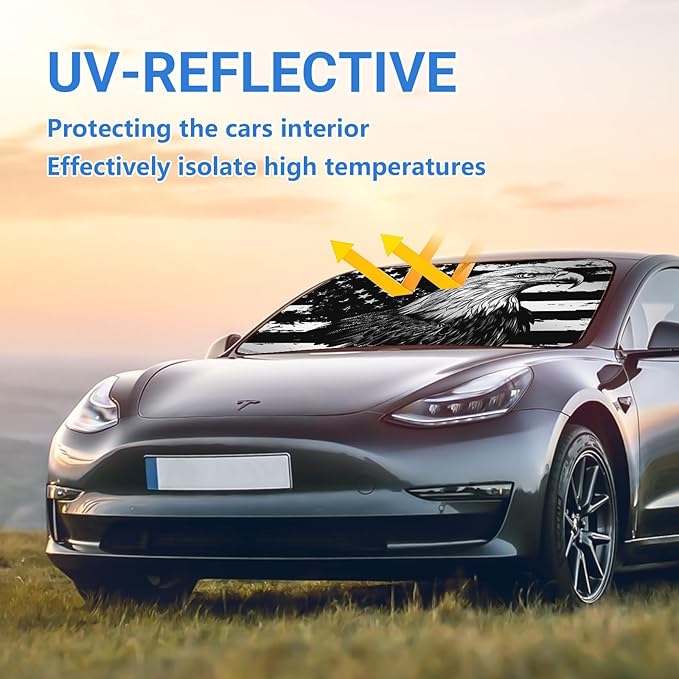 Windshield Sun Shade for Tesla Model Y Model 3 2016-2025 Accessories, Foldable Front Windshield Sunshade, Block Out UV Rays & Heat, Keep Car Cool