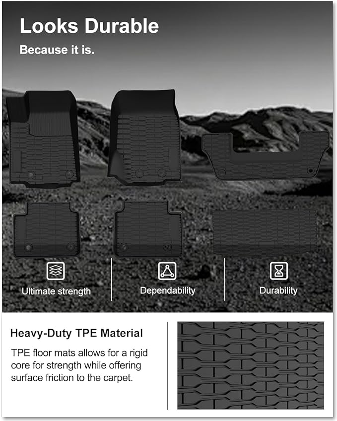 KIWI MASTER Floor Mats & Cargo Mat for 2021-2026 Jeep Grand Cherokee L, OEM Replacement 82216640AA 82216646AA, All Weather Car Mats, Heavy Duty TPE Floor Liners, Front & Rear & Trunk Mat Set, Black