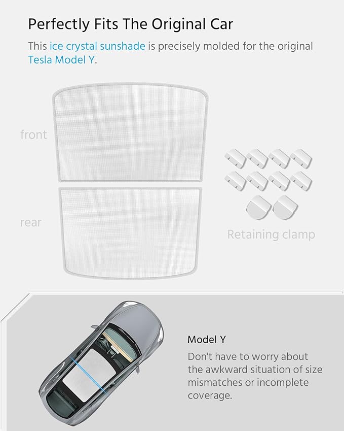 Farmogo Sunshade Roof for Tesla Model y Accessories 2020-2024 [Never Sag, Nano Ice-Crystal Coatings] Block UV and Keep Cooling for Tesla odel Y Accessories (Gray) 2pcs