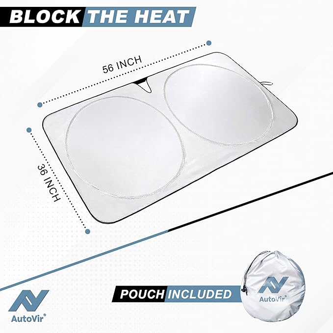 Tesla Windshield Sun Shade for Model 3 and Y | Reflective 240T Material Blocks Sun & Heat | Offers Protection for Car Interior | Foldable Sun Blocker with Storage Pouch | Tesla Car Accessories