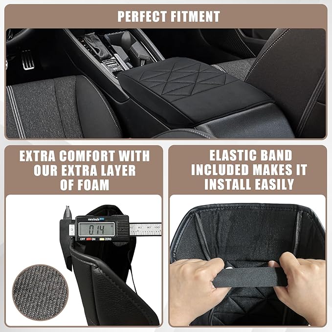 Muslogy Center Console Armrest Cover Fit for Honda Accord 2026 2025 2024 2023 Accessories, Comfort Armrest Pad Console Lid Cushion Vegan Leather Regular Thick (V2 Black)