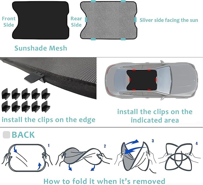 BestEvMod Foldable Roof Sunshade Compatible with Mustang Mach-E 2021-2026 Accessories Upgraded Heat Reflective Tech Accessories,Sunroof Reflective Cover Blocks Glare Blocks UV Ray (Black)