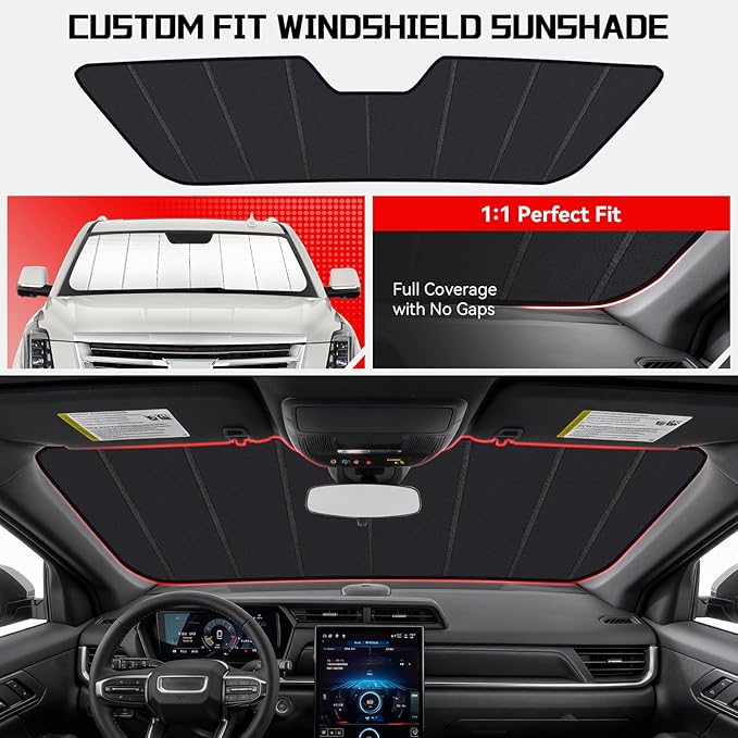 Windshield Sun Shade Custom Fit for Jeep Grand Cherokee 2014-2021, Grand Cherokee WK 2022, Accordion Folding Thick Window Sunshade Block Heat 99% UV Rays Sun Visor Keep Cooler Accessories
