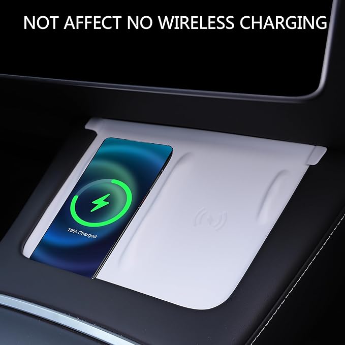 3PCS Center Console Accessories for Tesla Model Y 2021-2024 and Model 3 2021-2023 Cup Holder Insert, Screen Edge Protector Frame, Silicone Wireless Charger Mat, White