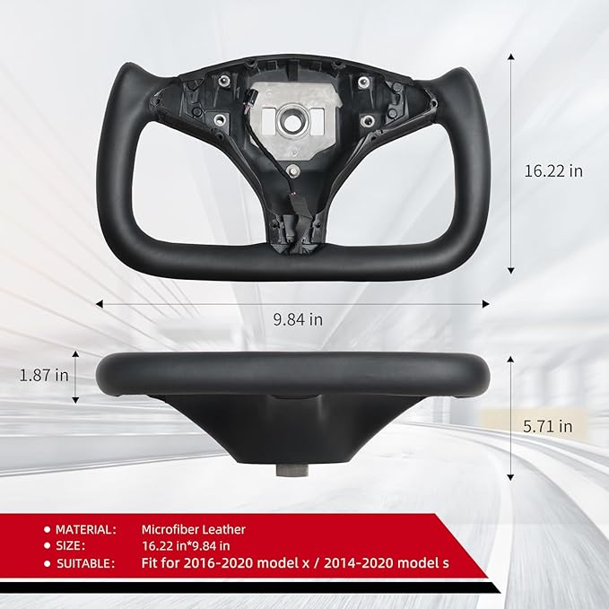 Yoke Steering Wheel Replacement, Black Microfiber Smooth Leather for Tesla Model X 2016-2020,For Tesla Model S 2014-2020 With Heating Function