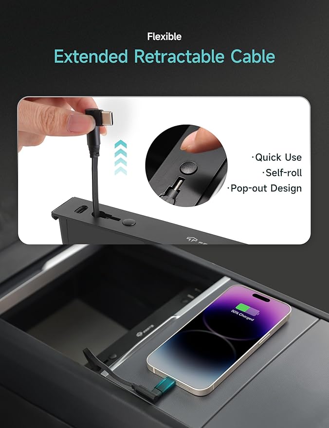 TPARTS 60W USB Hub Charger for Tesla Model Y Juniper 2025-2026/Model 3 Highland 2024+, Multi-Port Center Console Charging Hub, Hidden Docking Station M3/Y Interior Accessories (Premium/Performance)