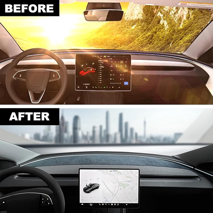 for Tesla Model 3 2024 Dashboard Cover Flannel Nonslip Car Dash Board Mat Decorative Cushion Light-Proof Pad Sunshade No-Glare Interior Auto Accessories (Dashboard Mat)