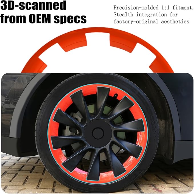 Wheel Rim Protect for Tesla Model Y 20" (2020-2024), Easy-Install Hubcaps Wheel Cover, Scratch-Resistant Car Tire Trim Rings, Stylish Design for Induction Wheels, Tangerine 4Pcs Model Y Accessories