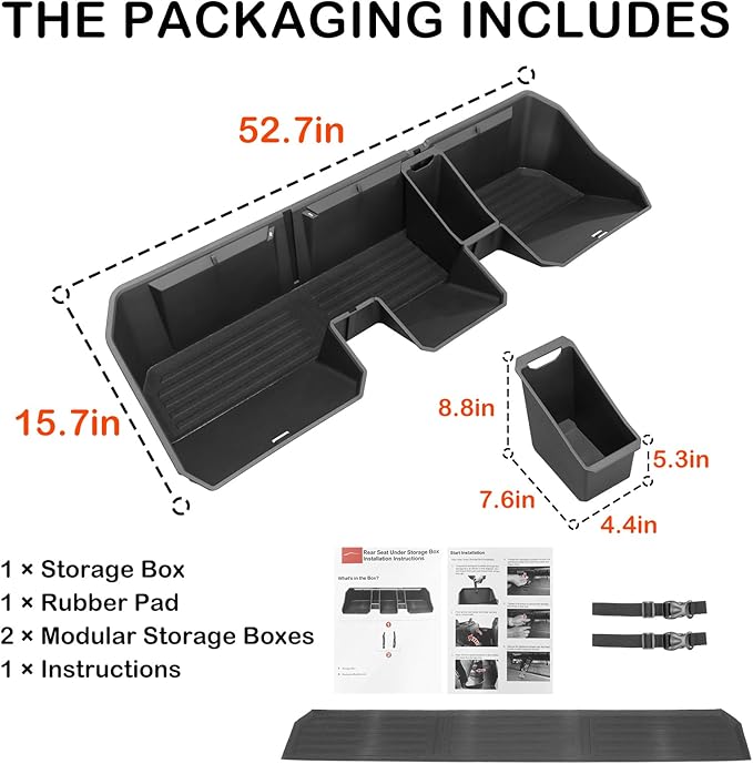 PENSUN Rear Under Seat Storage Box Fit for Tesla Cybertruck 2024, Hidden Second Row Underseat Storage Bin Organizer Black Tool Box for Cyber Truck Accessories