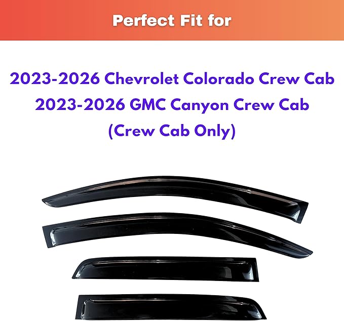KPY Rain Guards Fit for 2023-2026 Chevrolet/Chevy Colorado Crew Cab, Out-Channel Window Visors Vent Wind Deflectors 4PC, Truck Accessories for 2023-2026 GMC Canyon Crew Cab (Full-Size Cabs)