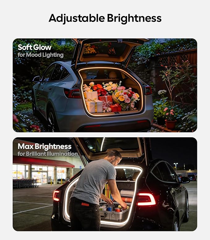 Wigoo Tesla Model Y Accessories Trunk COB Light Strip[Tool-Free & Damageless Installation, Seamless and Uniform Glow], Waterproof & Dimmable, Fit for 2020-2026 Tesla Model Y/juniper, Warm White Light.