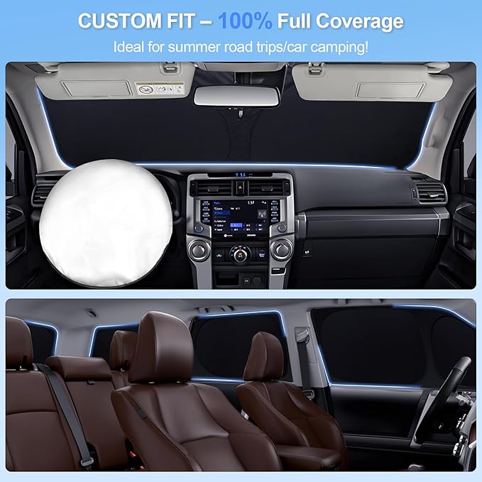8pcs Car Window Shades for Volkswagen VW Atlas 2018-2025 Accessories,Windshield Side Rear Full Sunshade,Sun Visor UV Blocking, Privacy Protection and Blackout for Camping Outdoor