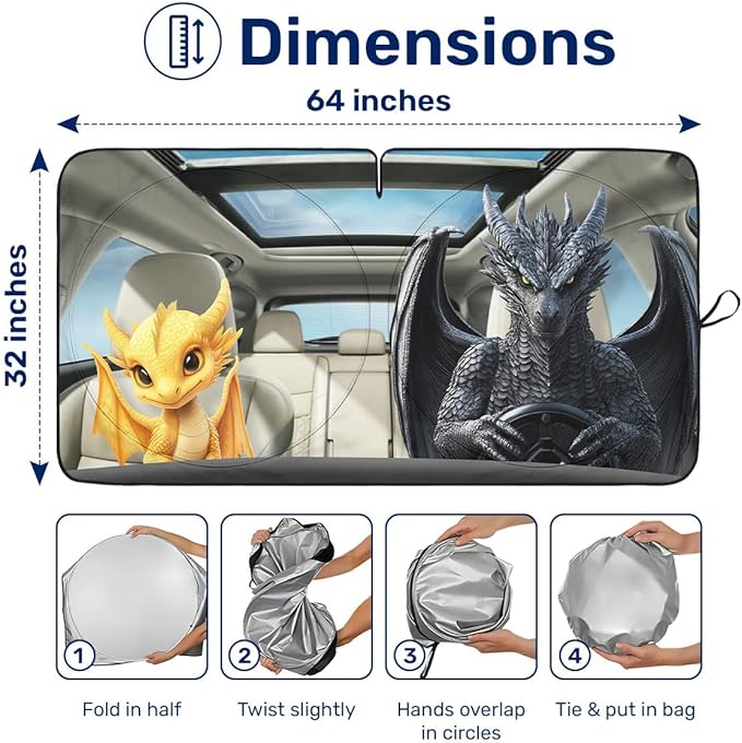 Horror Windshield Sun Shade for Car SUV Truck (55x30 Inches), Front Window Visor for Windows, Protector Blocks UV