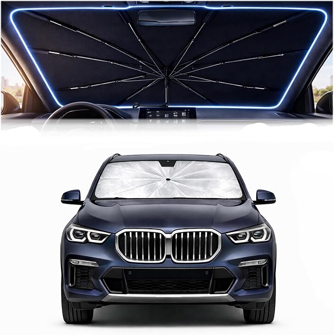 2026 Upgraded Car Windshield Sun Shade Umbrella - Custom-Fit for BMW X5 2019-2026 Umbrella Sunshade,Easy Install,UV Protection & Heat Reflective,Keep Interior Cooler with Storage Bag