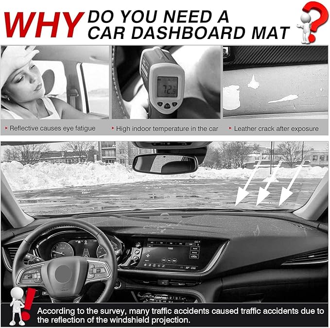 Autorder Dashboard Cover Mat for 2021-2023 Buick Envision Accessories Dash Cover Flannel Dash Mat Sunshade Glare UV Rays Protector (Left Hand Drive with HUD)
