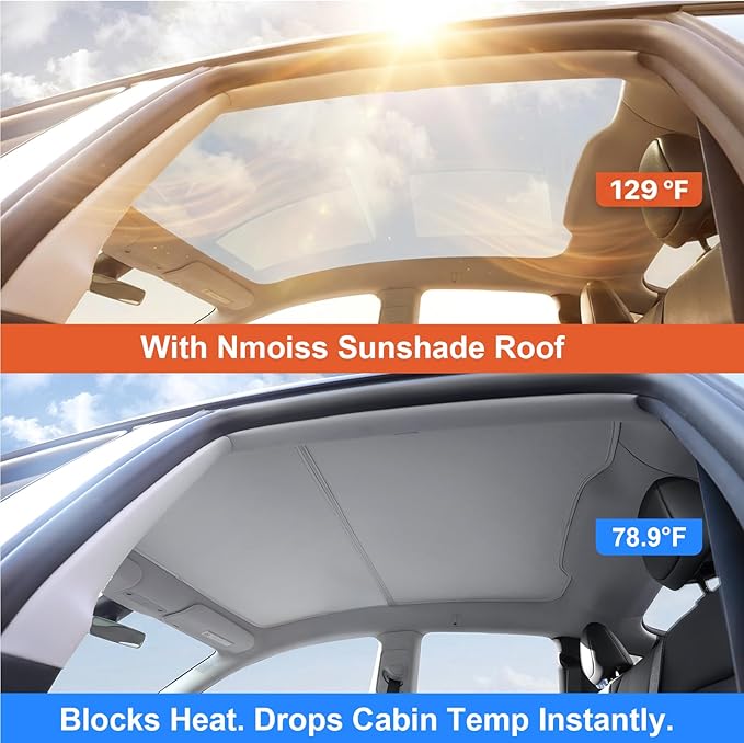 Sunshade Roof for Tesla Model Y Juniper 2025-2026, No-Sag Glass Roof Sunshade with Heat Insulation Reflective Fabric, Foldable Panoramic Sunroof Shade Cover for Tesla Model Y Juniper Accessories, Gray