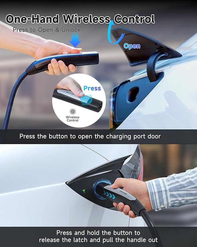 Level 2 EV Charger for Tesla, 40A/9.6kW Ultra-Fast Home Portable EV Charging Station with NEMA 14-50 Plug, 25FT Cable, Adjustable Current &Delay Start Timer, Compatible with Model Y/3/S/X (NACS Port)