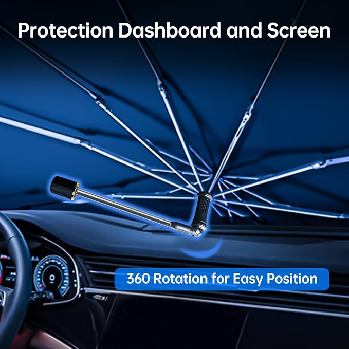 Windshield Sun Shade Umbrella for Cadillac XT5 2017-2026, Foldable Sunshade for Car Front Window, 360 Rotation Automotive Interior UV Protection for Outdoor Parking, Keep Car Cool