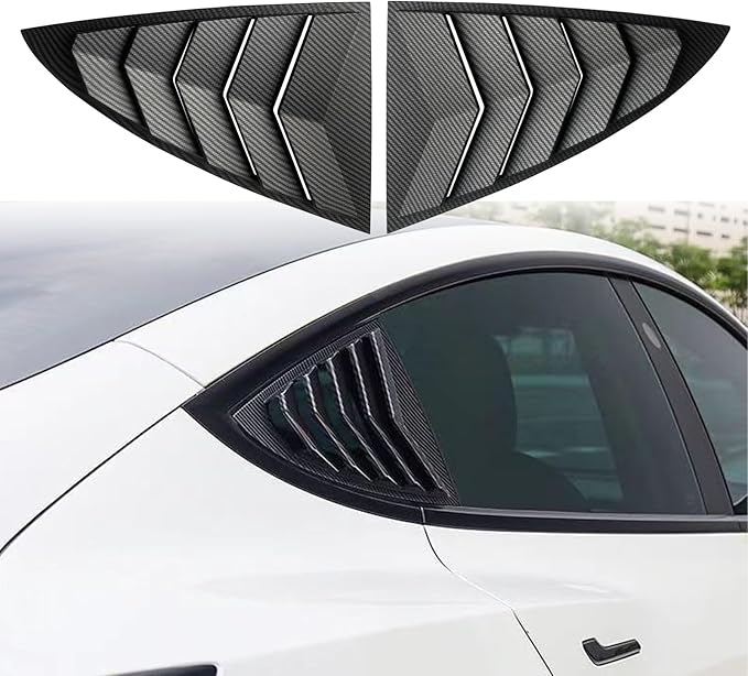 YHCDSEA for Model 3 Rear Side Window Shutter Cover Louver Sport Style Cool Exterior Decoration fit for Tesla Model 3 2017-2026 Accessories (Matt Carbon Fiber Pattern)