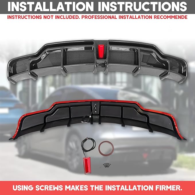 for 2017-2023 Tesla Model 3 Rear Diffuser w/LED Brake Light, Model 3 Rear Bumper Lip, Tesla Model 3 Diffuser Valance Panel Accessories (Carbon Fiber)